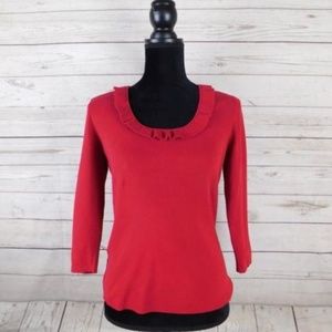 Ann Taylor Loft Red Sweater Ruffle Neck S